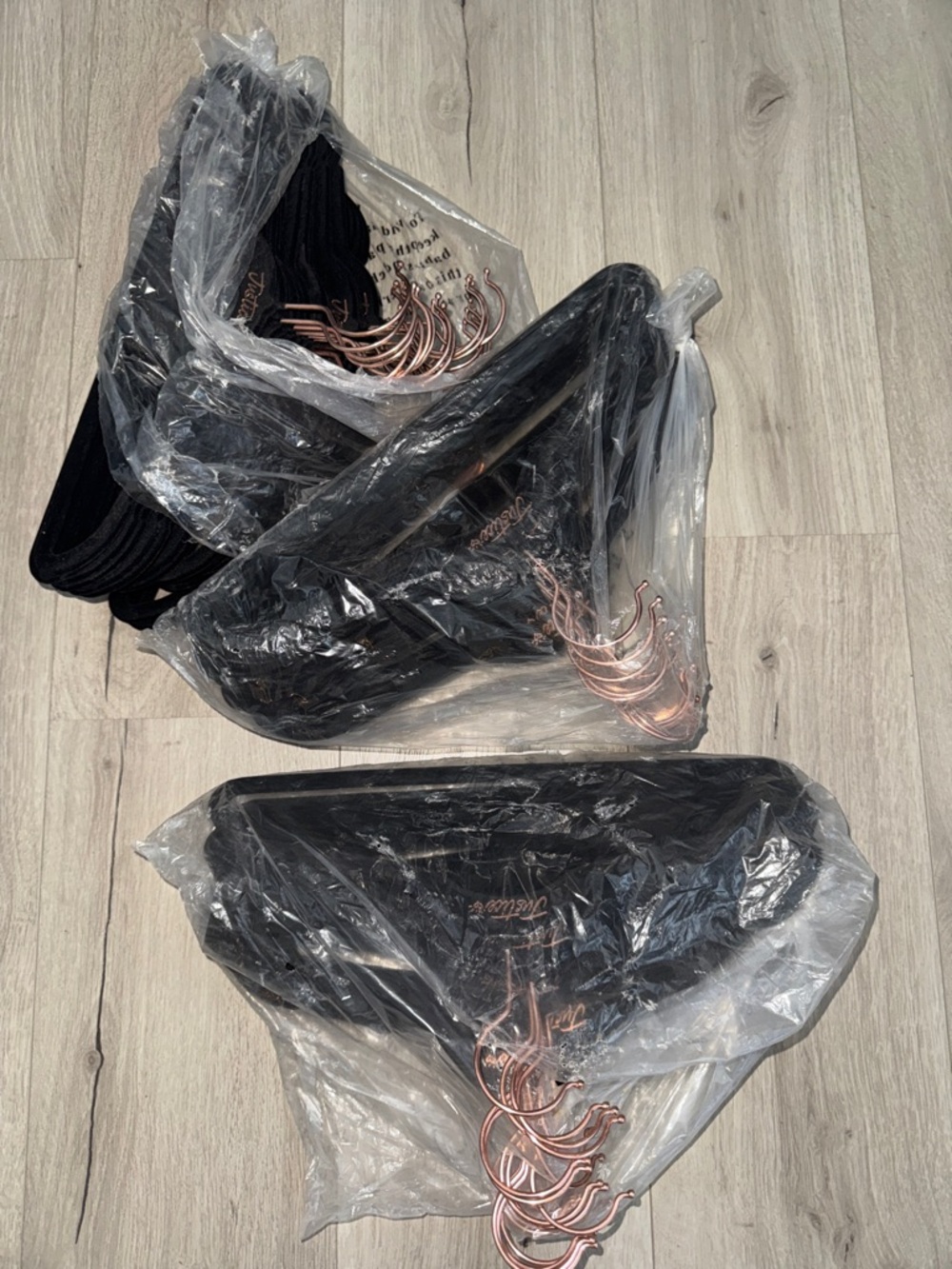 Kids Black Velvet Hangers with Rose Gold Hooks - Set